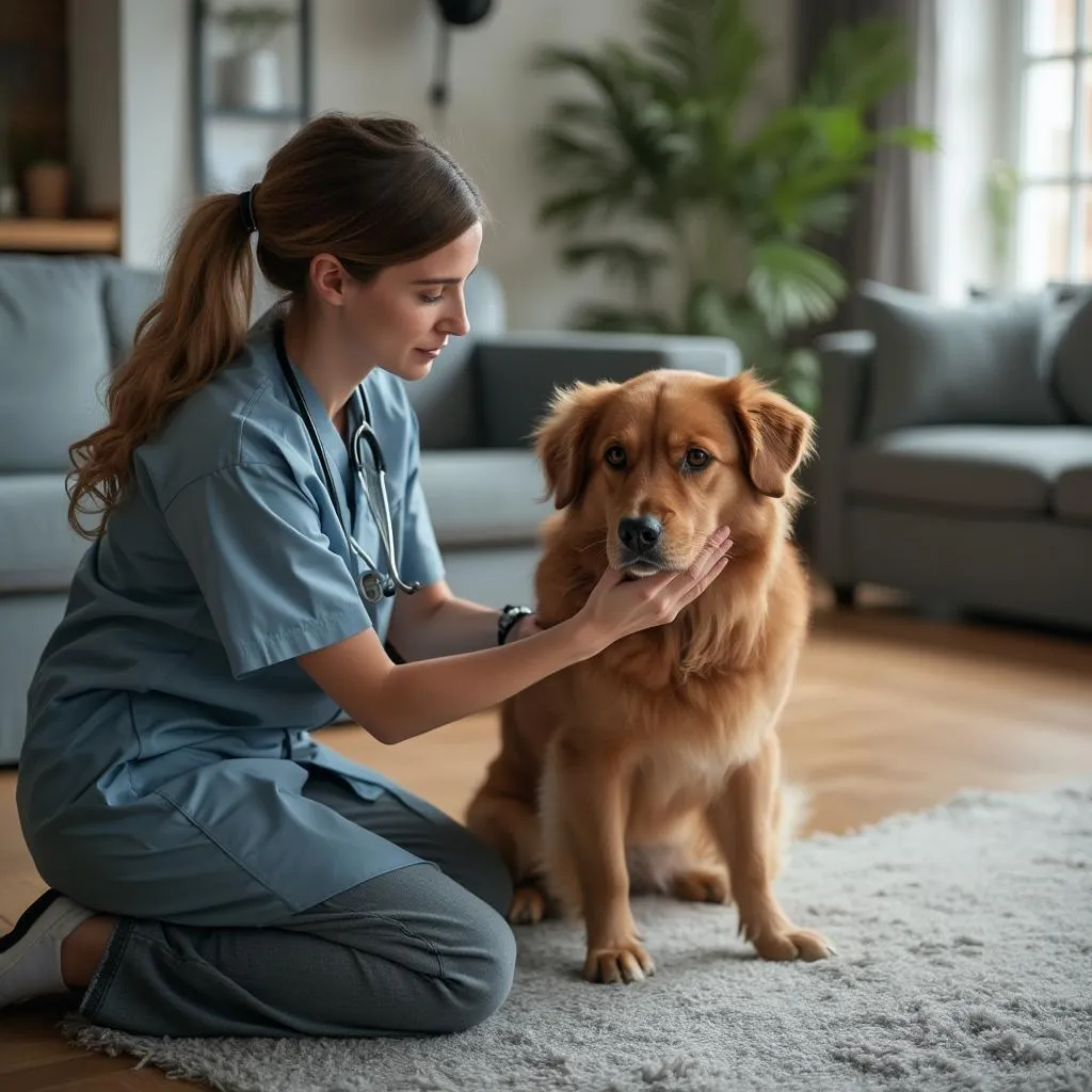 Veterinár vyšetruje psa v domácom prostredí